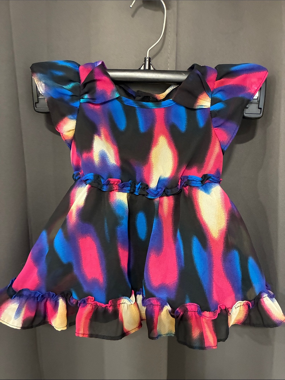 Nicole Miller Girls Ruffle Flutter Dress in Blue, Purple, Pink and Cream
